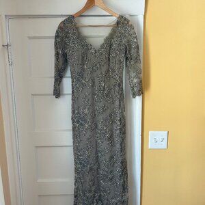 Tadashi Shoji 3/4 sleeve lace floor length gown, size 2